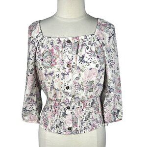 No Boundaries Womens Peasant Top On Off Shoulder Floral Size Large New